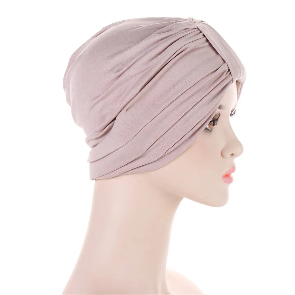 2024 New Knotted Ruffle Turban Ladies Soft Headscarf Casual Streetwear Female Muslim Hijab Indian Hats Cancer Chemo Cap Turbante