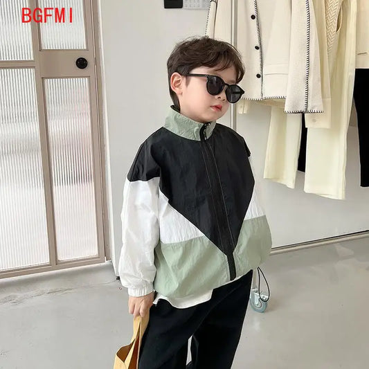 Children's Contrasting Sunscreen Clothing New Outerwear Standing Collar Spring Summer Thin Teenage Jacket Kids Tops for Boy coat