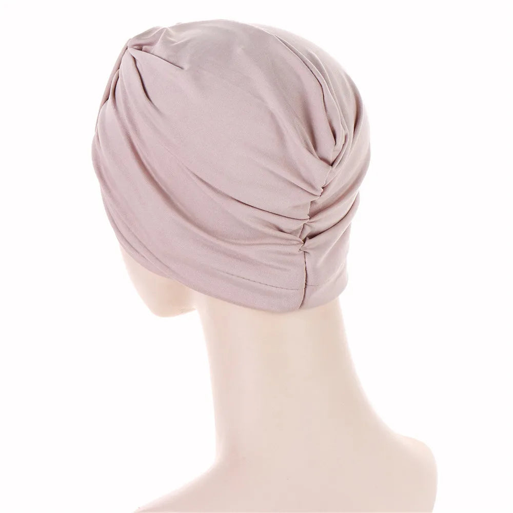 2024 New Knotted Ruffle Turban Ladies Soft Headscarf Casual Streetwear Female Muslim Hijab Indian Hats Cancer Chemo Cap Turbante