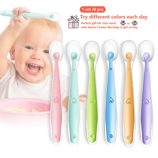 6pcs Baby soft silicone Spoon & PP Transparent Box Baby Feeding Soft Tip Tableware Learning Eat Training Auxiliary Tools