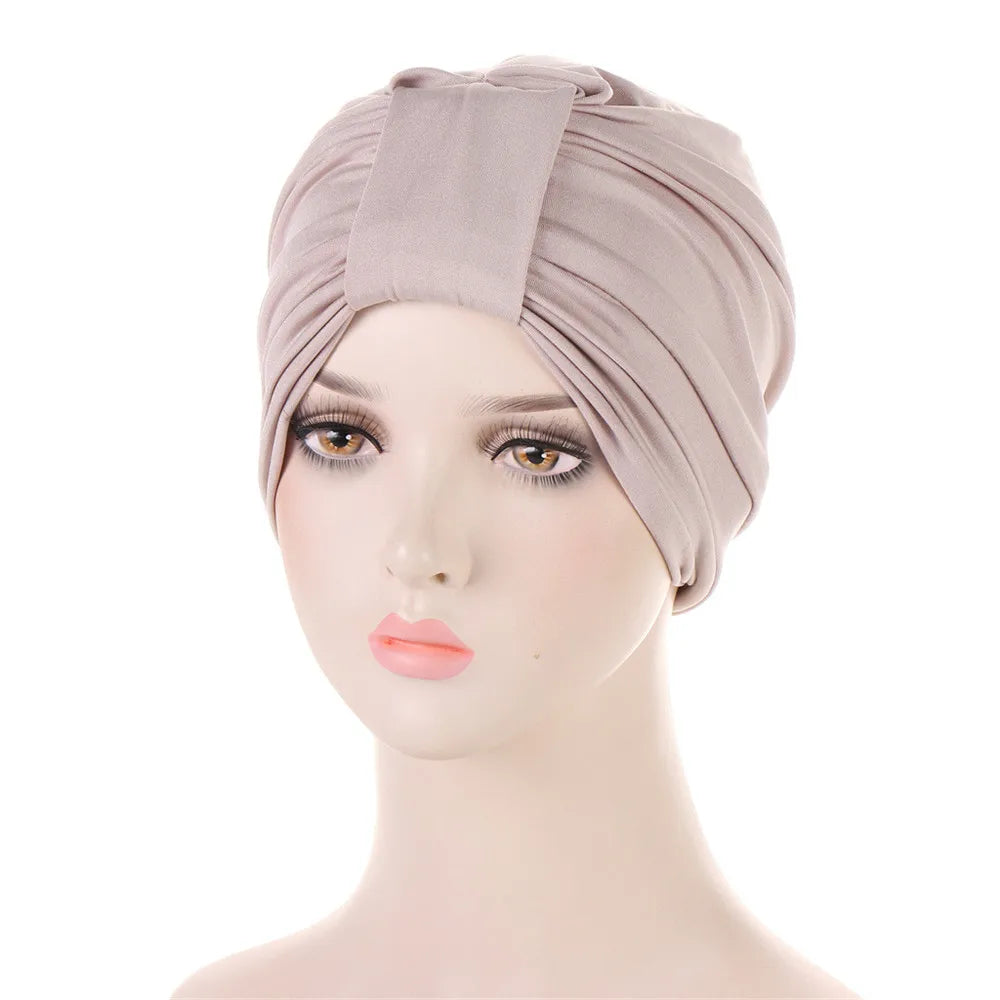 2024 New Knotted Ruffle Turban Ladies Soft Headscarf Casual Streetwear Female Muslim Hijab Indian Hats Cancer Chemo Cap Turbante