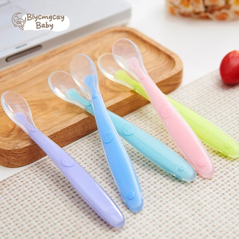 Baby Soft Silicone Spoon Soft Head Soup Spoon Baby Eating Training Spoon and Storage Box Feeding Tableware Set