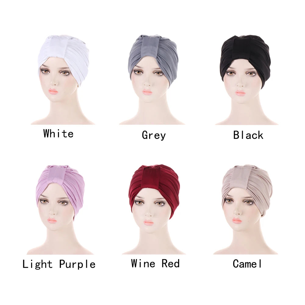 2024 New Knotted Ruffle Turban Ladies Soft Headscarf Casual Streetwear Female Muslim Hijab Indian Hats Cancer Chemo Cap Turbante