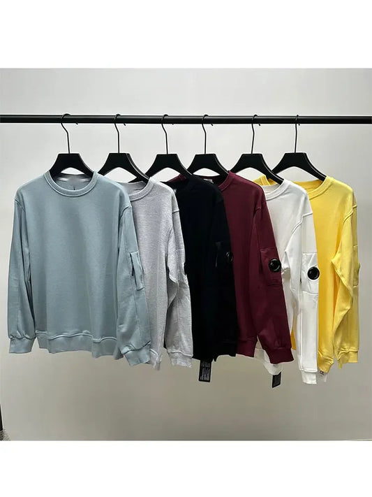 Hip Hop Men's Sports Pullover Solid Color Crew Neck Sweatshirt Men's Zipper Pocket Lens Decorated Sweatshirt Streetwear 2024 y2k