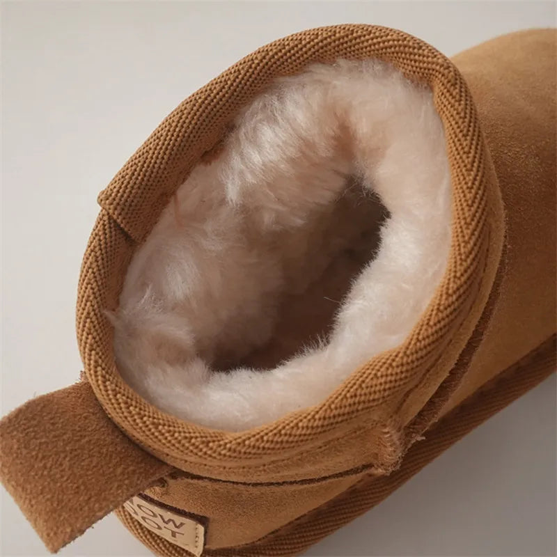 Children Winter Snow Boots Baby Cow Suede Upper Warm Boots Boy Girls Quality Leather Boots