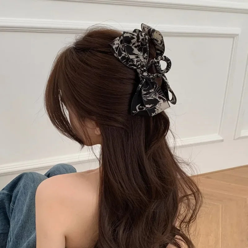 Fabric Bow Hairpin Temperament Elegant Women Hair Claw Clips Princess Headdress Fashion Large Grab Clip Female Hair Accessories