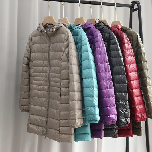 12 Color Plus Size Mid-length Women's Lightweight Down Jacket Hooded New 2024 Winter Jacket Simple Fashion Warm Jacket Jacket