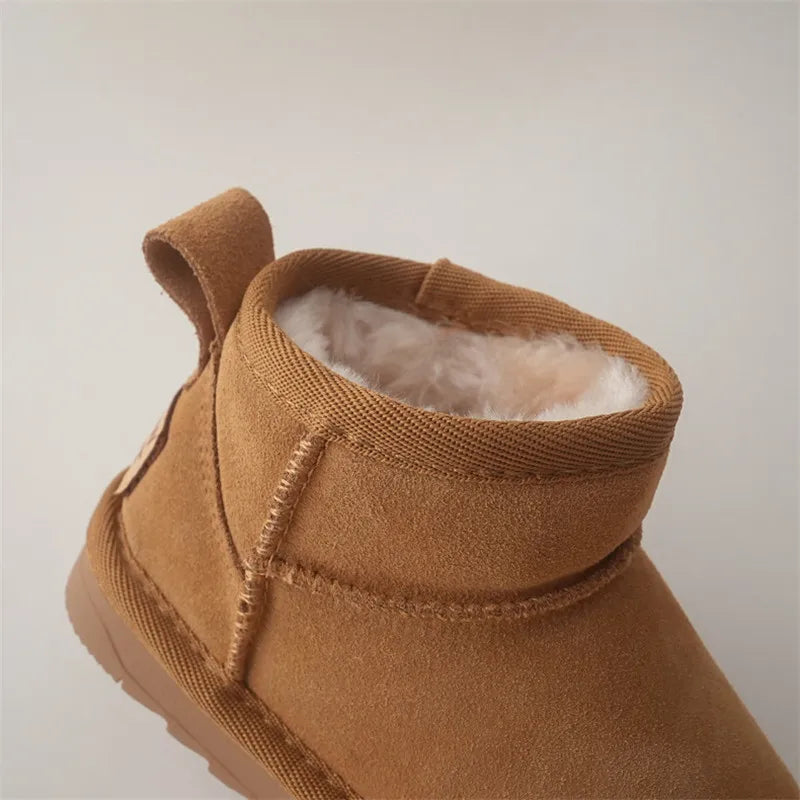 Children Winter Snow Boots Baby Cow Suede Upper Warm Boots Boy Girls Quality Leather Boots