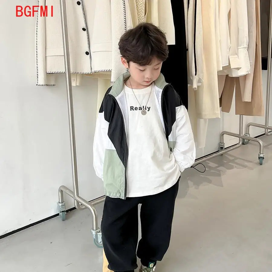 Children's Contrasting Sunscreen Clothing New Outerwear Standing Collar Spring Summer Thin Teenage Jacket Kids Tops for Boy coat