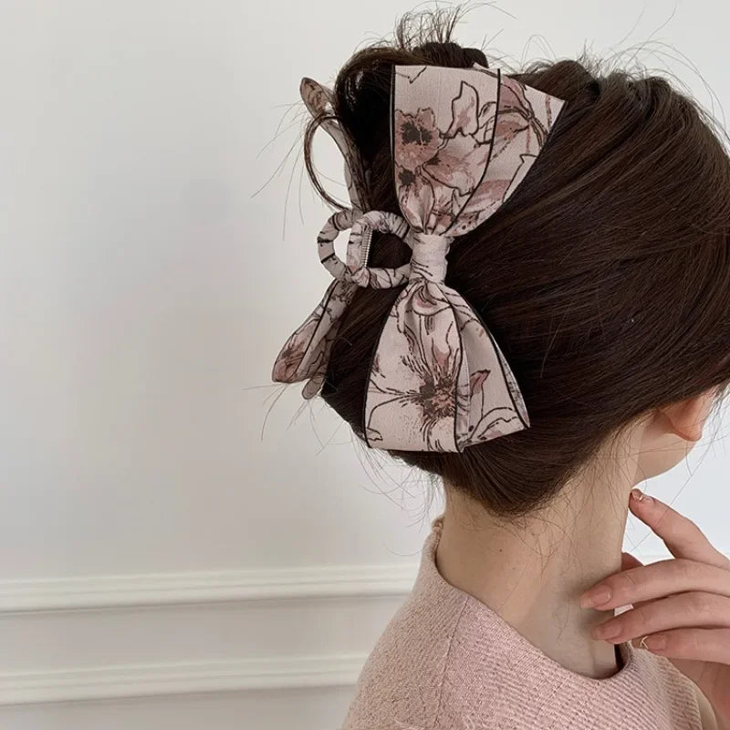 Fabric Bow Hairpin Temperament Elegant Women Hair Claw Clips Princess Headdress Fashion Large Grab Clip Female Hair Accessories