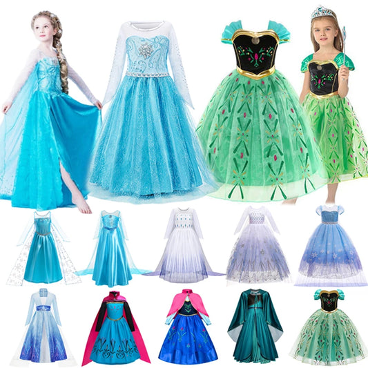 Girls Elsa Dress Children Mesh Print Princess Dress Kids Anna Cosplay 2024 Carnival Halloween Birthday Snow Queen Costume