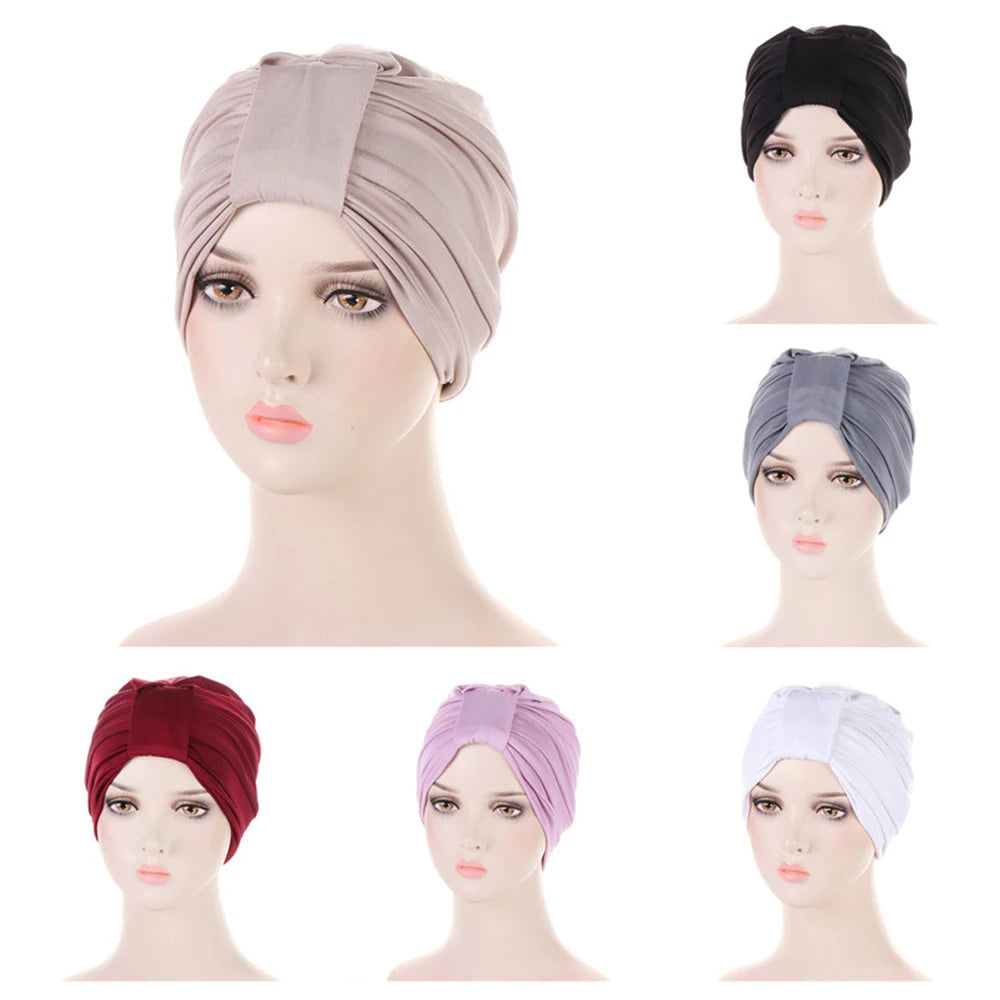 2024 New Knotted Ruffle Turban Ladies Soft Headscarf Casual Streetwear Female Muslim Hijab Indian Hats Cancer Chemo Cap Turbante