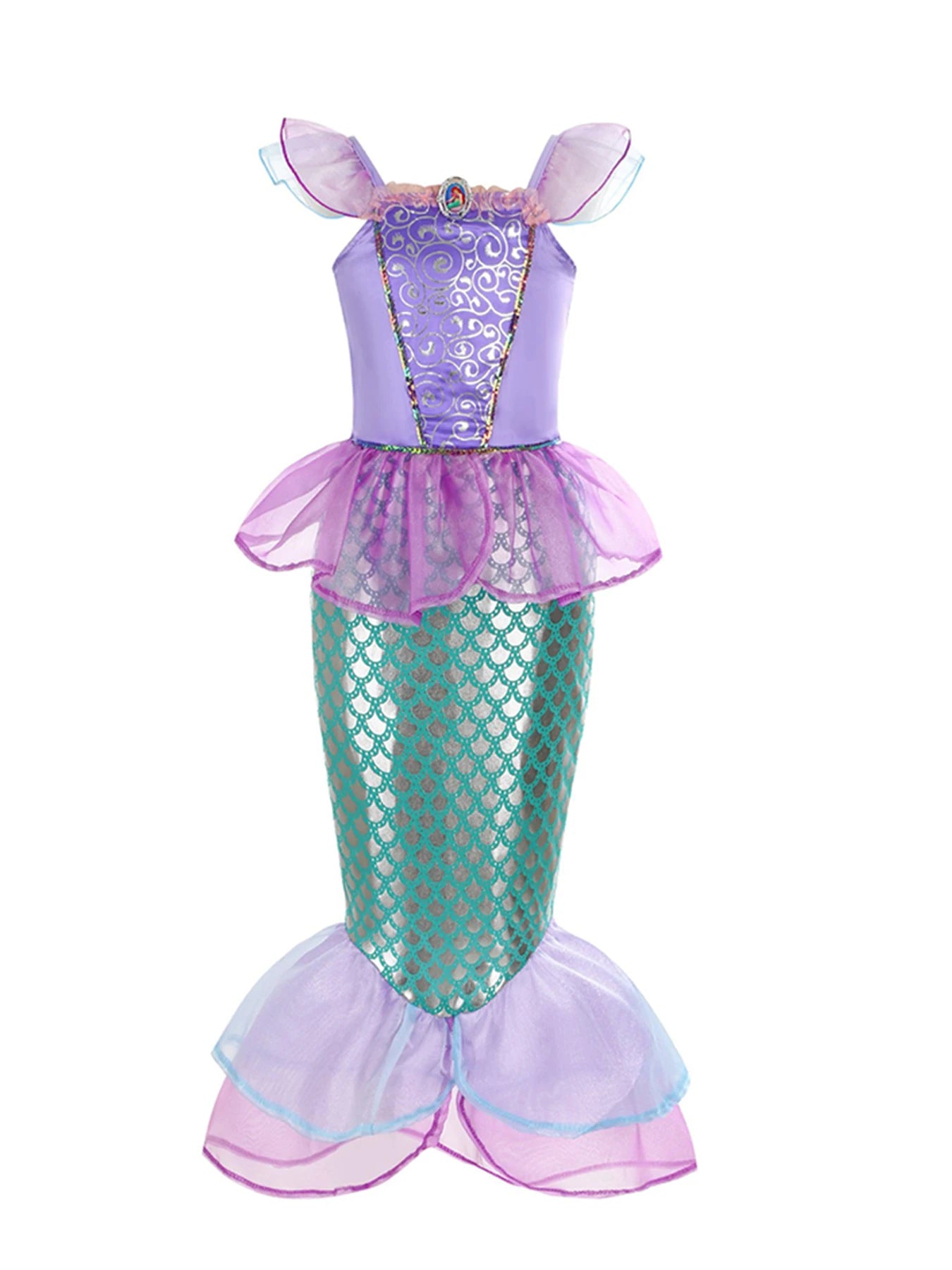 8pcs set of Girls Princess Mermaid Dress Costume Dress Up +accessories, Birthday Party Cosplay Outfit Kids Clothes  for Super bo