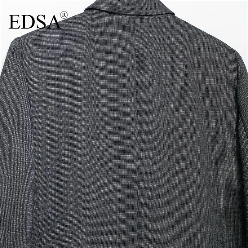 EDSA Women Grey Double Breasted Blazer Jacket for Office Lady Long Sleeves Female Coat Suit Coat