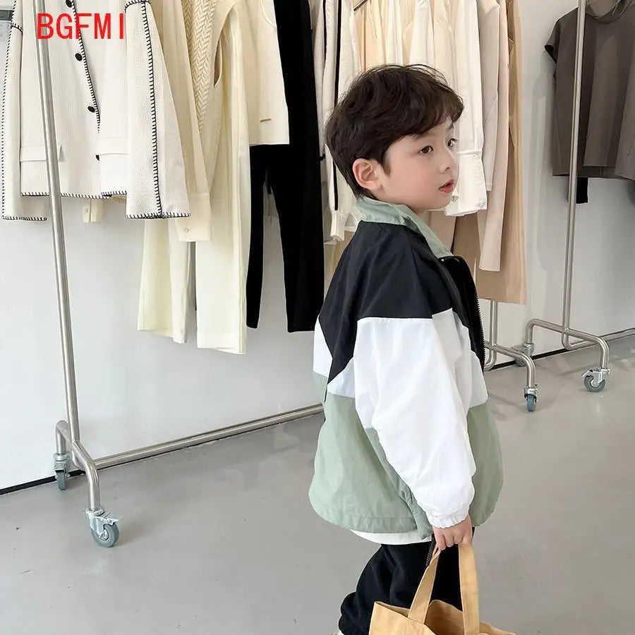 Children's Contrasting Sunscreen Clothing New Outerwear Standing Collar Spring Summer Thin Teenage Jacket Kids Tops for Boy coat