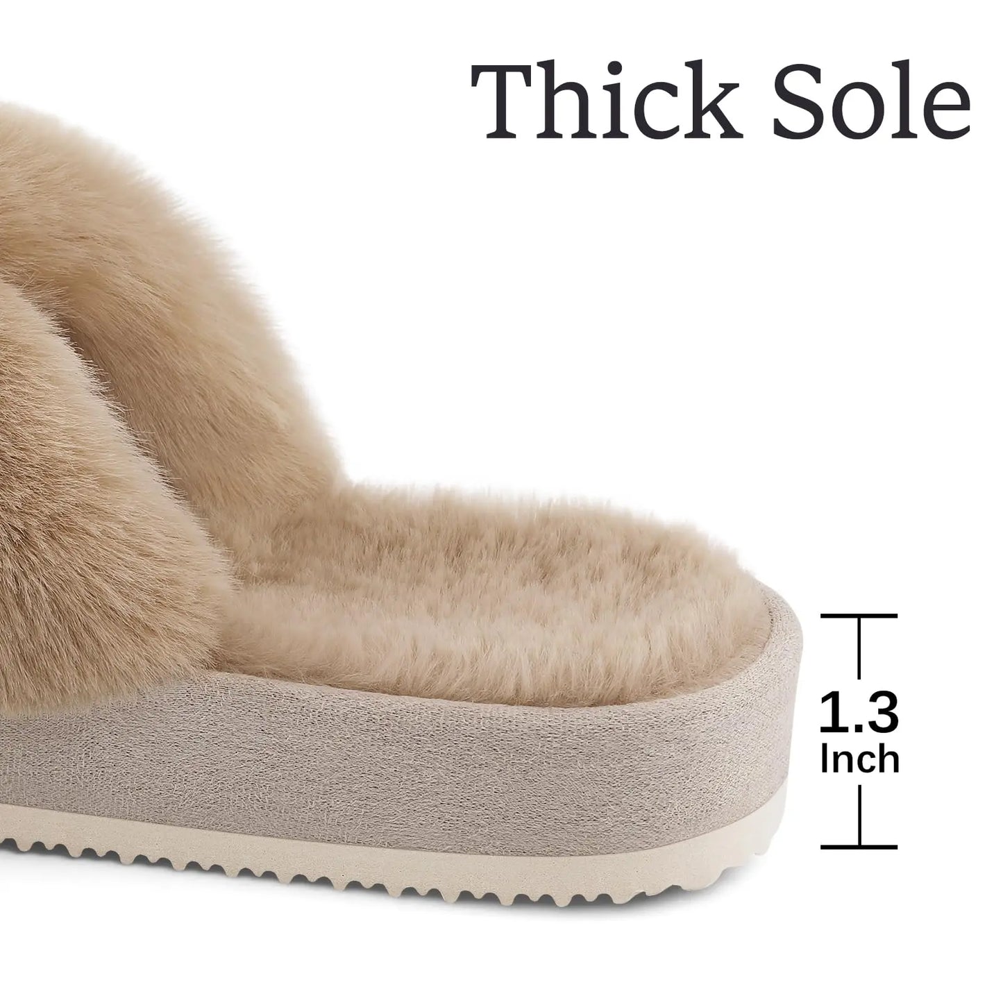 Comwarm Fashion Fur Thick Sole Slides Women's Cross Band Fuzzy Slippers Winter Fluffy Open Toe House Slippers Indoor Flat Shoes